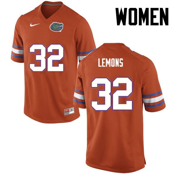 NCAA Florida Gators Adarius Lemons Women's #32 Nike Orange Stitched Authentic College Football Jersey JSW3864FZ